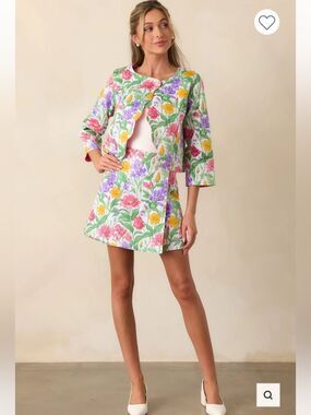 Prosperina  BEAUMONT REVERSIBLE GARDEN PARTY FLORAL COTTON SCALLOP JACKET Blazer